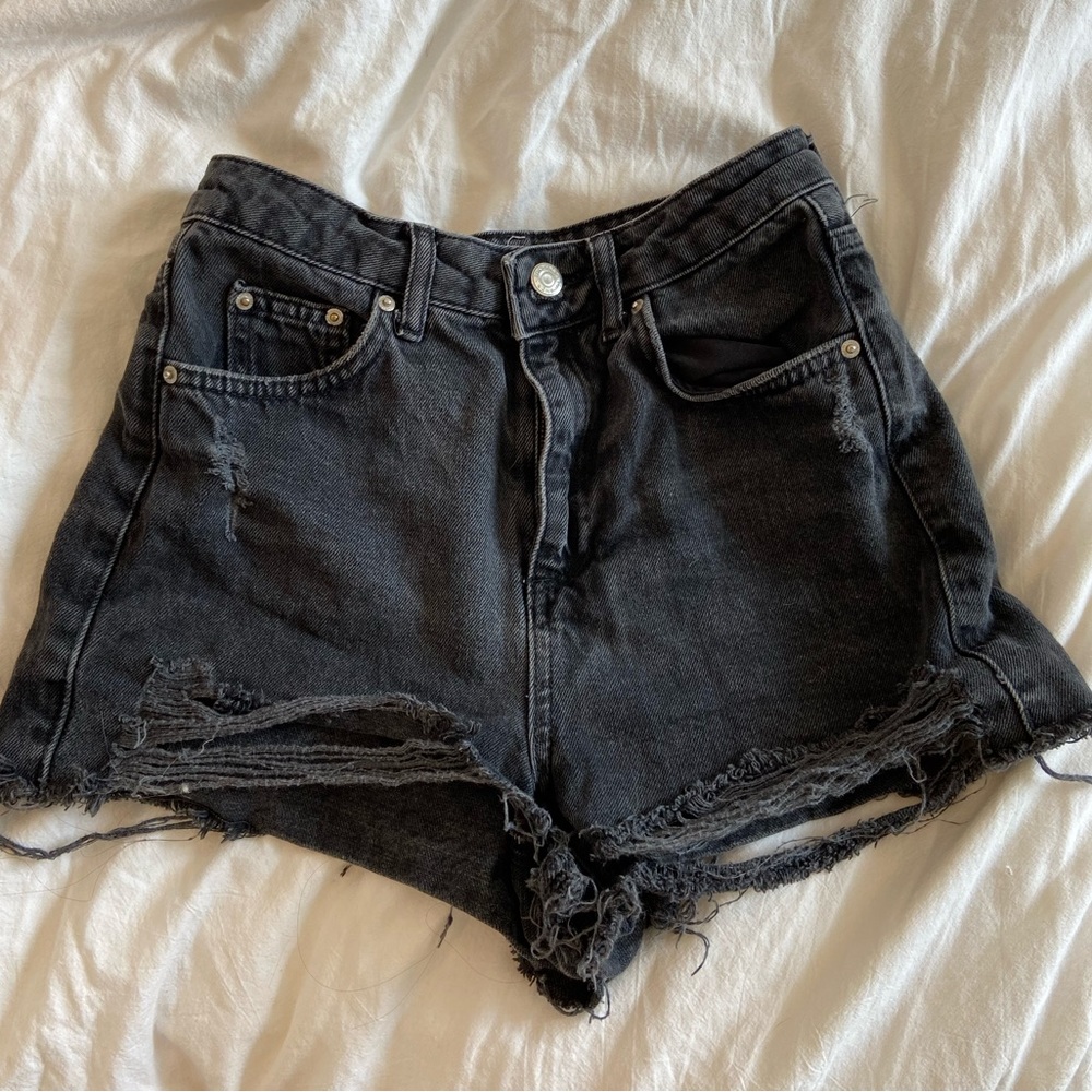 Top Shop Moto Mom Black Denim Shorts